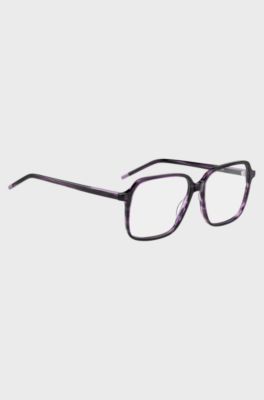Violet-horn optical frames with temple logo, Purple Patterned