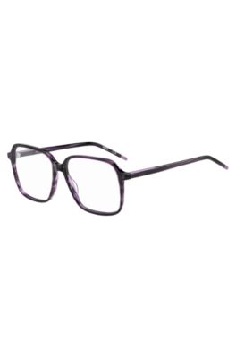 Violet-horn optical frames with temple logo, Purple Patterned
