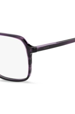 Violet-horn optical frames with temple logo, Purple Patterned