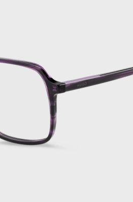 Occhiali da vista in corno viola con logo sulle aste, Viola a motivi