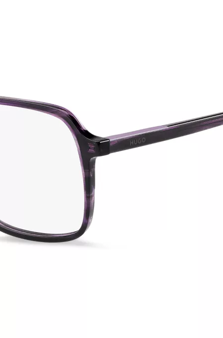 Violet-horn optical frames with temple logo