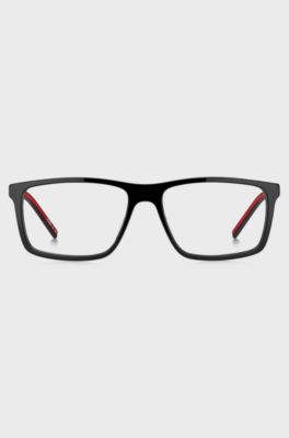 Monture optique en ac&eacute;tate noir avec logo en d&eacute;coupe, Noir