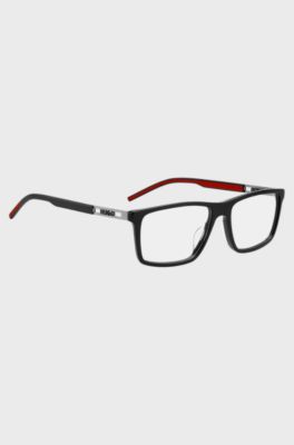 Monture optique en ac&eacute;tate noir avec logo en d&eacute;coupe, Noir