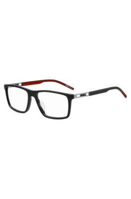 Brillenfassung aus schwarzem Acetat mit ausgeschnittenem Logo, Schwarz