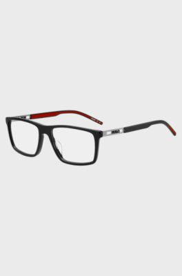 Monture optique en ac&eacute;tate noir avec logo en d&eacute;coupe, Noir