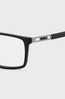 Monture optique en ac&eacute;tate noir avec logo en d&eacute;coupe, Noir