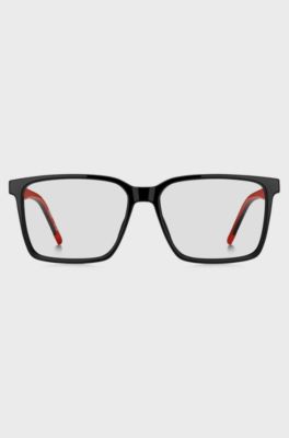 Matte-black optical frames with patterned temples, Black
