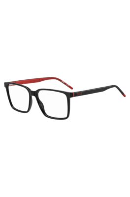Matte-black optical frames with patterned temples, Black