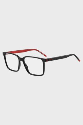Matte-black optical frames with patterned temples, Black