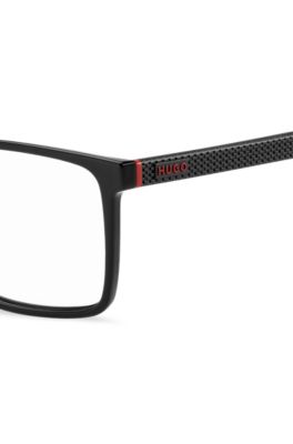 Matte-black optical frames with patterned temples, Black