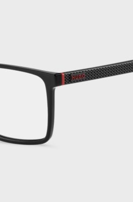 Matte-black optical frames with patterned temples, Black
