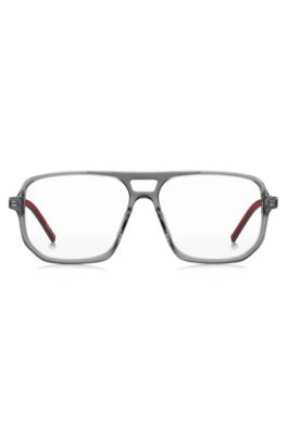 Grey-acetate optical frames with cut-out logo, Grey