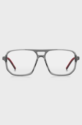 Occhiali da vista in acetato grigio con logo cut-out, Grigio