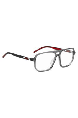 Grey-acetate optical frames with cut-out logo, Grey