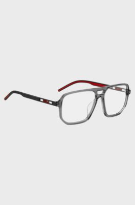 Grey-acetate optical frames with cut-out logo, Grey