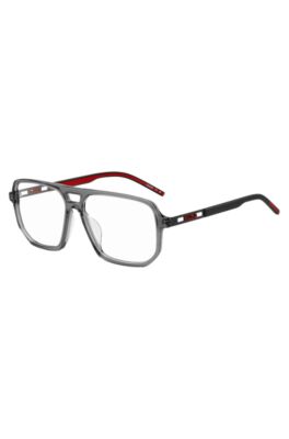 Grey-acetate optical frames with cut-out logo, Grey