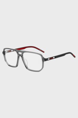 Occhiali da vista in acetato grigio con logo cut-out, Grigio