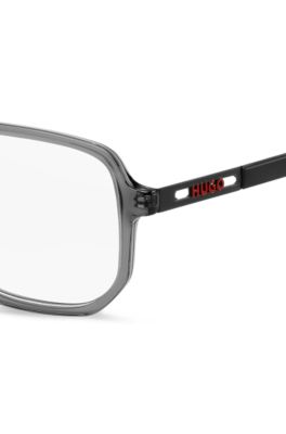 Grey-acetate optical frames with cut-out logo, Grey