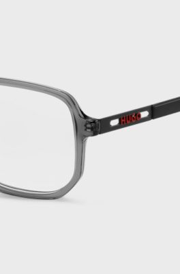 Grey-acetate optical frames with cut-out logo, Grey