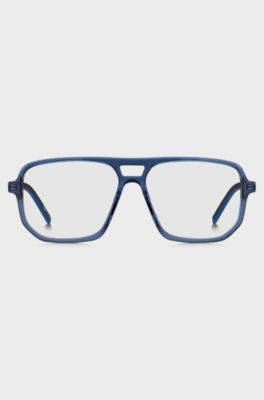Blue-acetate optical frames with cut-out logo, Blue