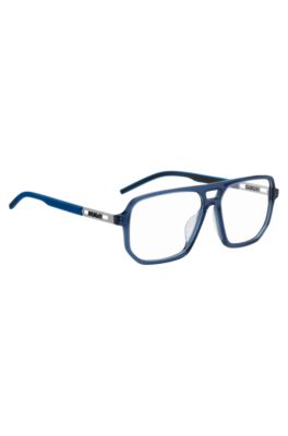 Blue-acetate optical frames with cut-out logo, Blue