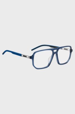 Blue-acetate optical frames with cut-out logo, Blue