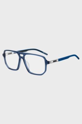 Blue-acetate optical frames with cut-out logo, Blue