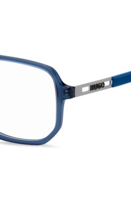 Blue-acetate optical frames with cut-out logo, Blue