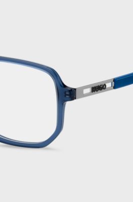 Blue-acetate optical frames with cut-out logo, Blue
