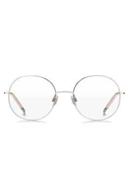 Round optical frames with rose-coloured trims, Silver tone
