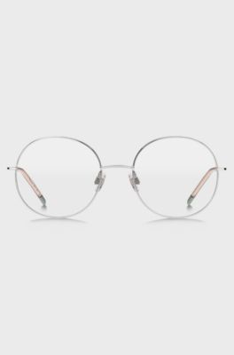 Round optical frames with rose-coloured trims, Silver tone