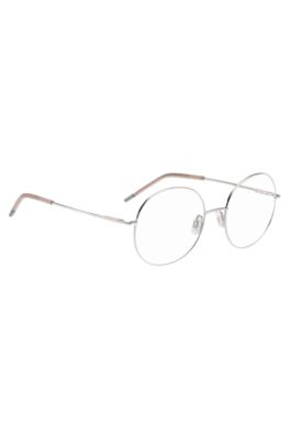 Round optical frames with rose-coloured trims, Silver tone
