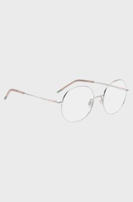 Round optical frames with rose-coloured trims, Silver tone