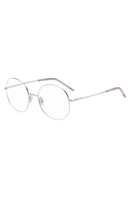 Round optical frames with rose-coloured trims, Silver tone