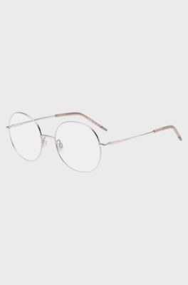 Round optical frames with rose-coloured trims, Silver tone