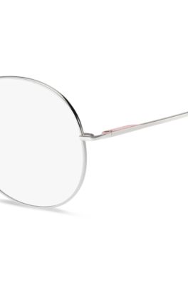Round optical frames with rose-coloured trims, Silver tone