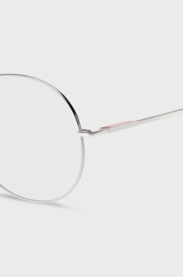 Occhiali da vista rotondi con rifiniture color rosa, Color argento