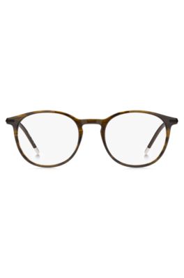 Brillenfassung aus braunem Horn mit Metallb&uuml;geln, Braun gemustert