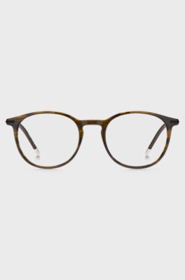 Brown-horn optical frames with metal temple, Brown Patterned