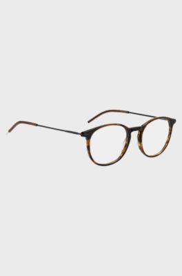 Brown-horn optical frames with metal temple, Brown Patterned