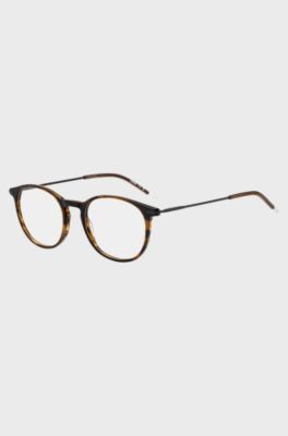 Monture optique &agrave; motif &eacute;cailles marron et branches en m&eacute;tal, Marron &agrave; motif