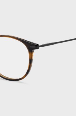 Brown-horn optical frames with metal temple, Brown Patterned