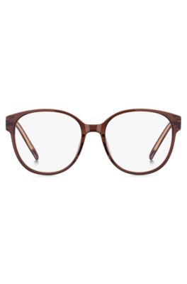 Transparent-burgundy optical frames with Double B monogram, Brown