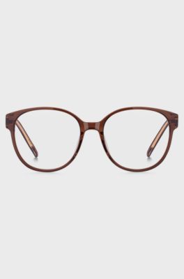 Occhiali da vista in acetato trasparente bordeaux con monogramma Double B, Marrone