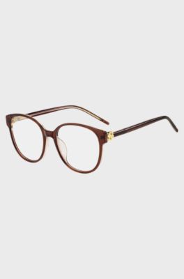 Occhiali da vista in acetato trasparente bordeaux con monogramma Double B, Marrone