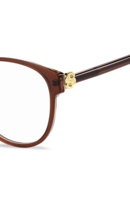 Transparent-burgundy optical frames with Double B monogram, Brown