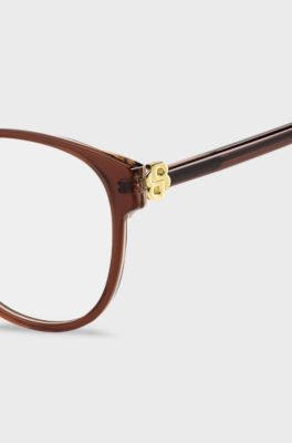 Occhiali da vista in acetato trasparente bordeaux con monogramma Double B, Marrone