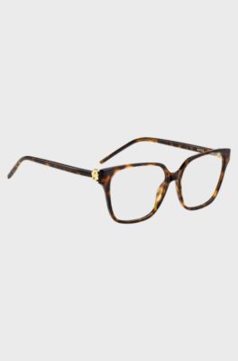 Occhiali da vista in acetato con motivo Havana e monogramma Double B, Marrone a motivi