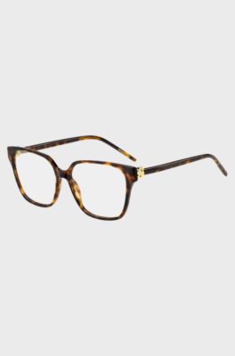 Montura para gafas graduadas de acetato habana con monograma Double&nbsp;B, Marr&oacute;n estampado