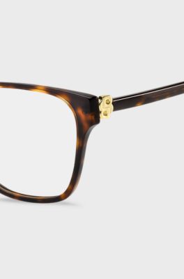 Occhiali da vista in acetato con motivo Havana e monogramma Double B, Marrone a motivi
